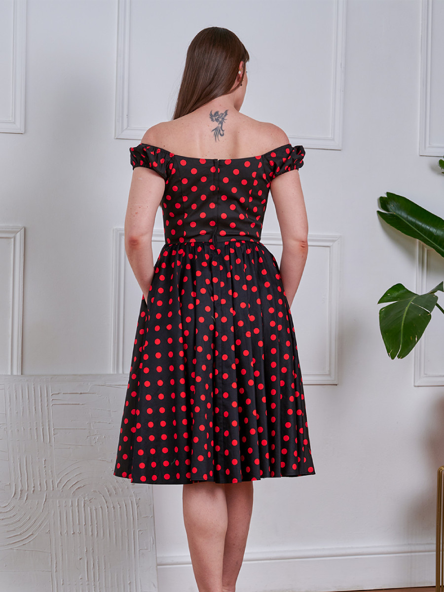 red dress with black spots 50's Black and Red Polka Dot Dress