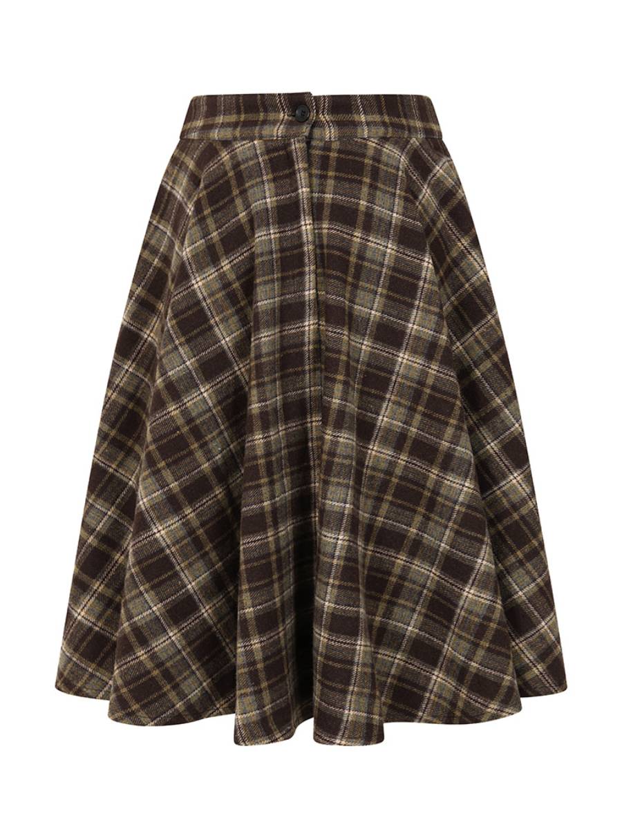Banned Cary Book Checks Skirt Brown Yellow Check