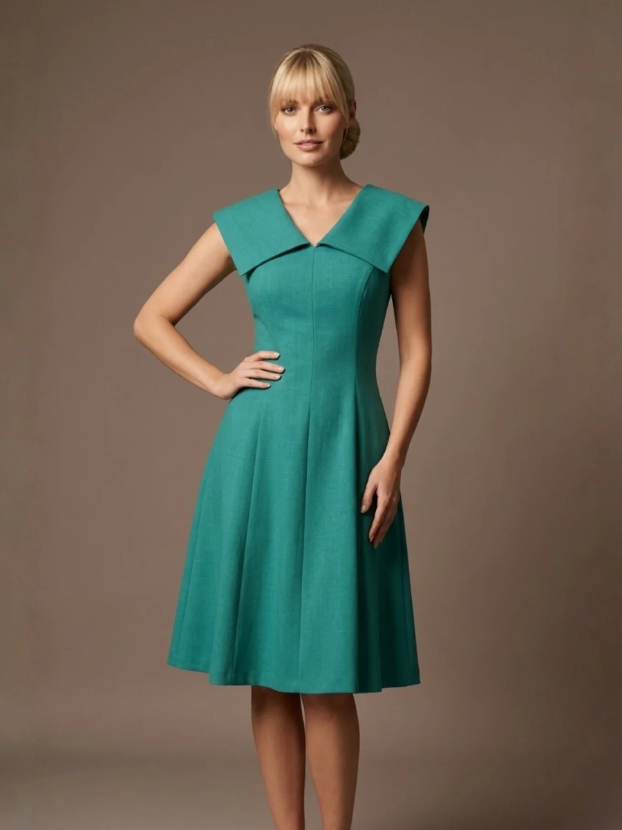 Diva Catwalk Burghfield Fold-Over Collar Dress Aqua Green