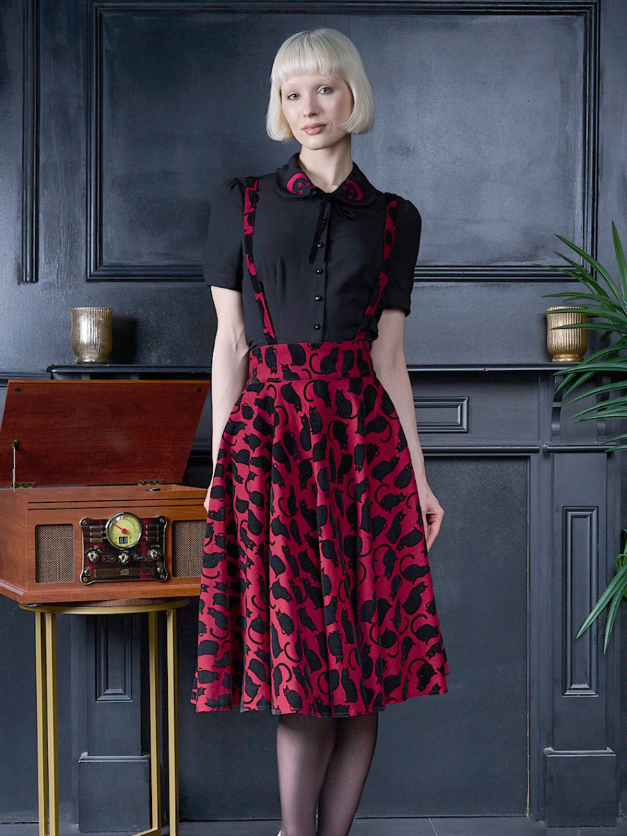 Banned Cecilia Cattitude Suspender Skirt Burgundy