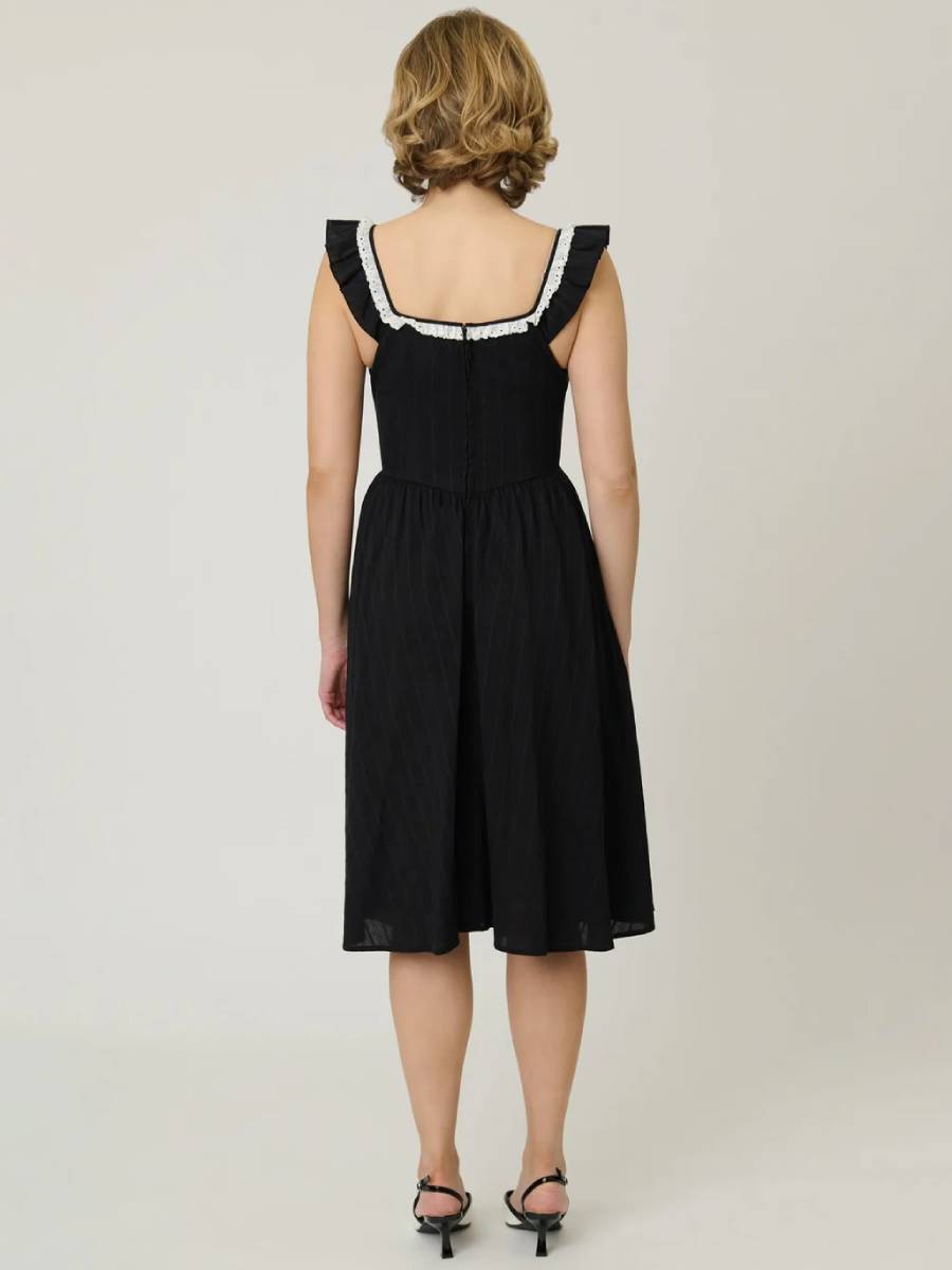Unique Vintage Kleid Sweetheart Flutter Sleeve Swing Dress schwarz