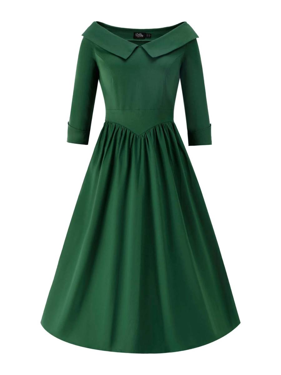 Dolly & Dotty Ruth Long Sleeved Swing Dress Green