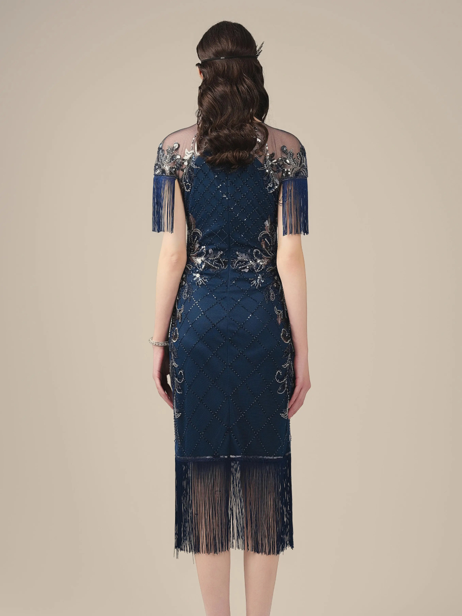Babeyond Diamond Beaded Flapper Dress Midnight Blue