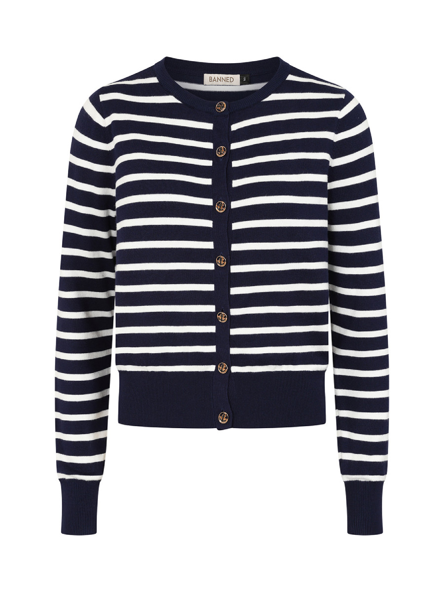 Banned Nautical Lines Cardigan Navy White