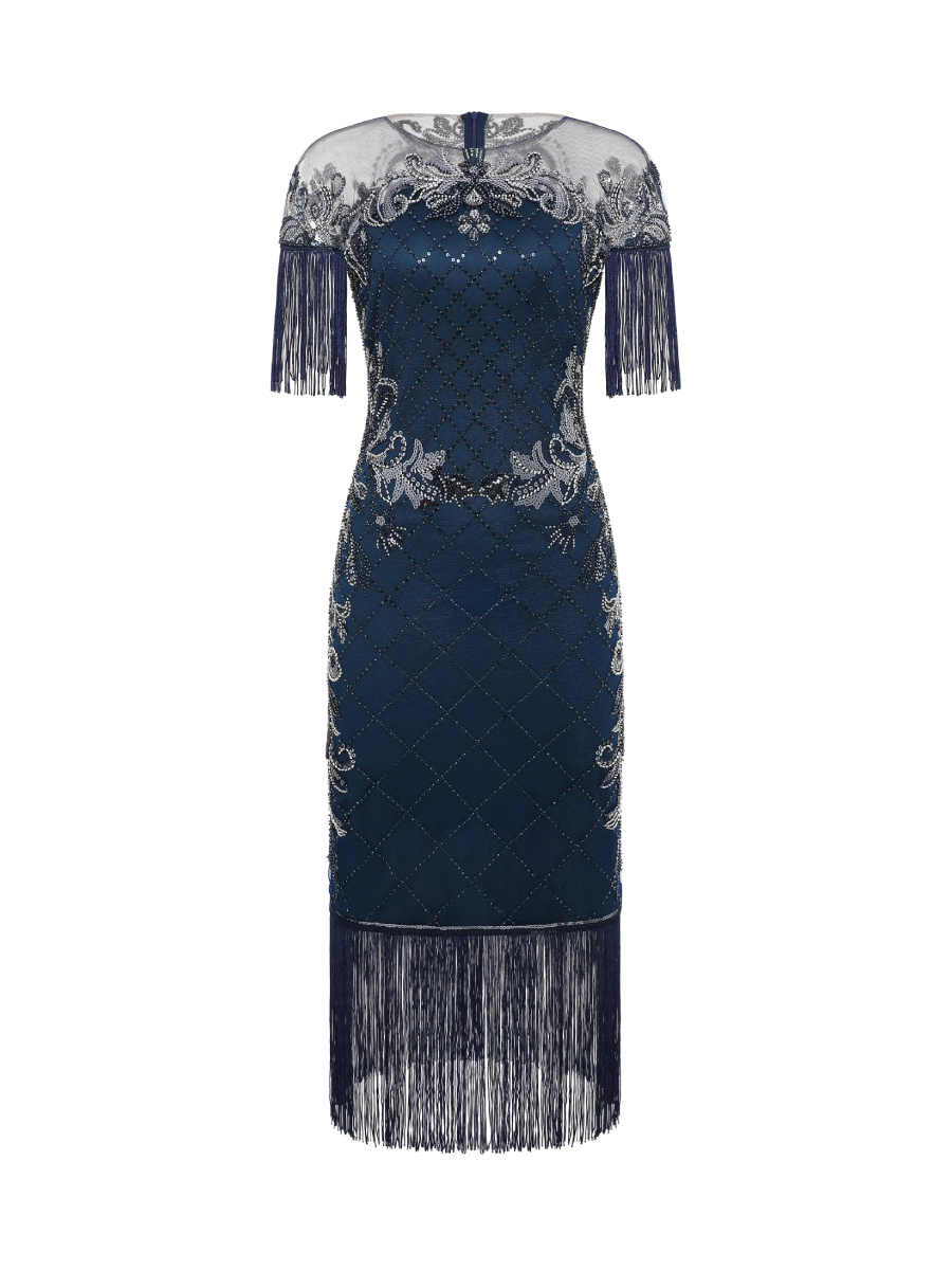 Babeyond Diamond Beaded Flapper Dress Midnight Blue