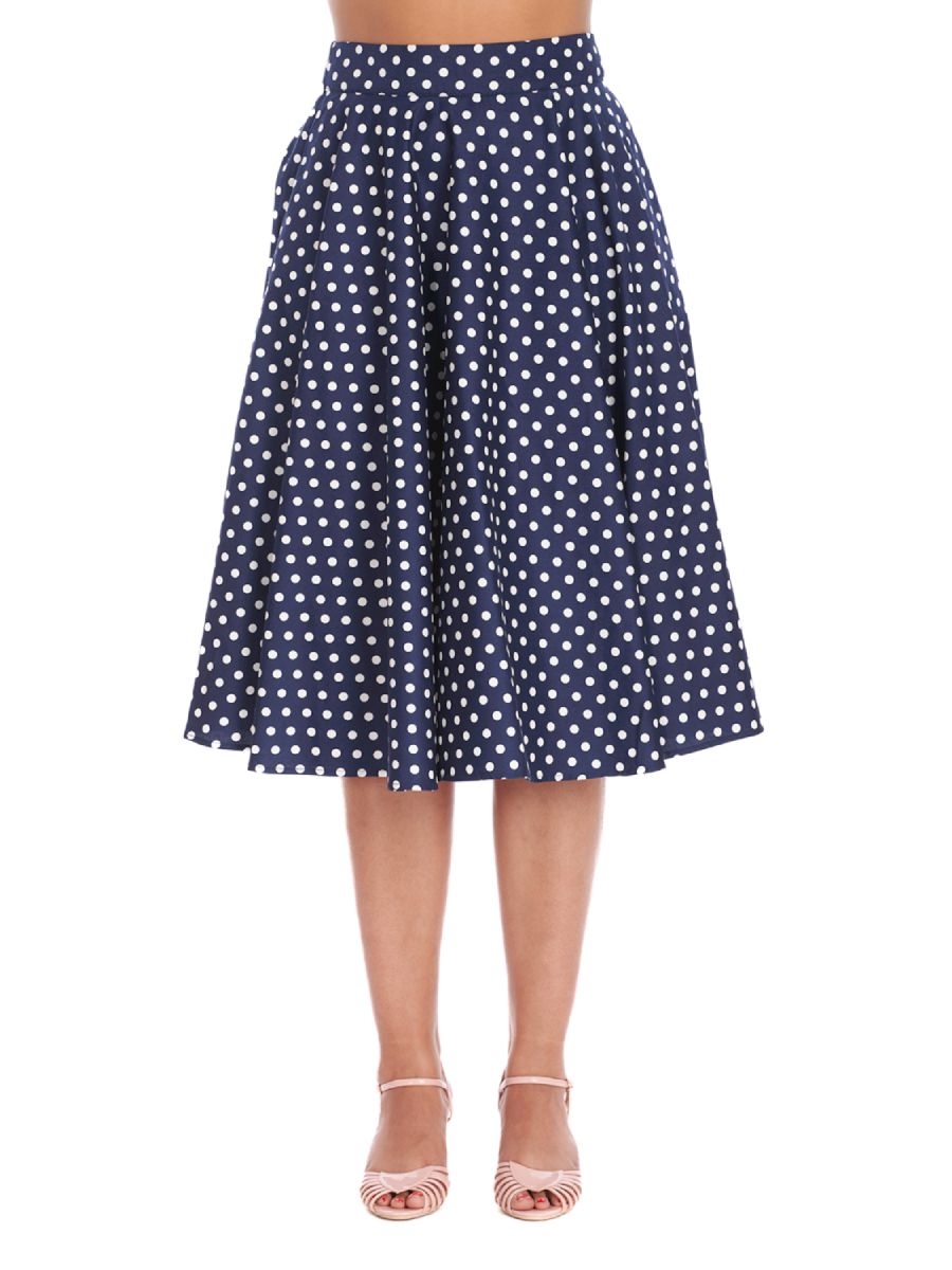 Banned Dot Days Swing Skirt Navy