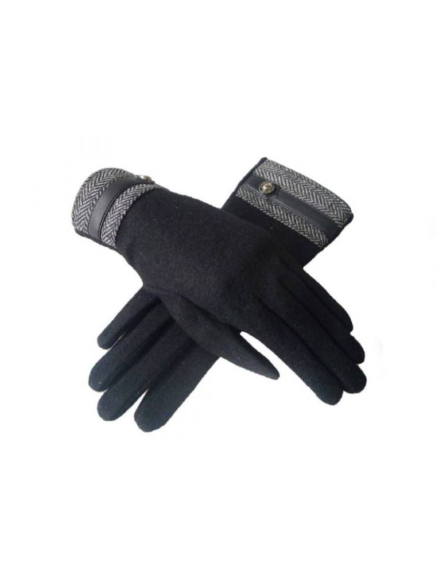 Handschuhe schwarz mit Tweed-Besatz