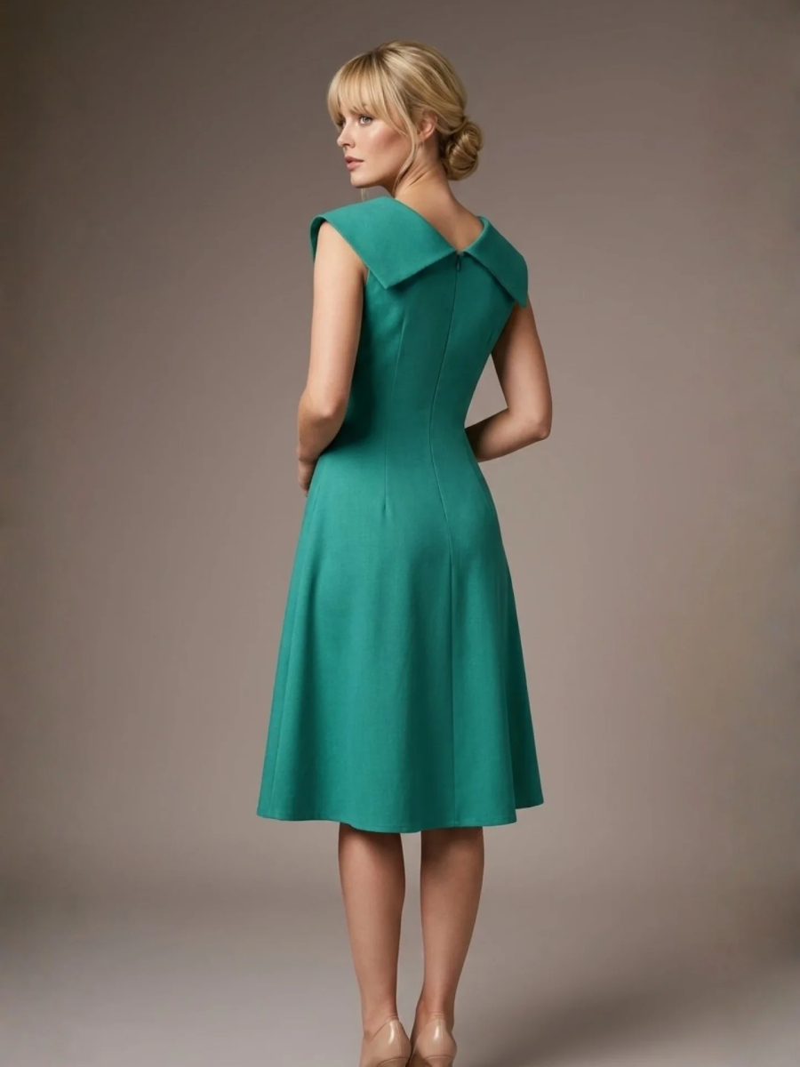 Diva Catwalk Burghfield Fold-Over Collar Dress Aqua Green