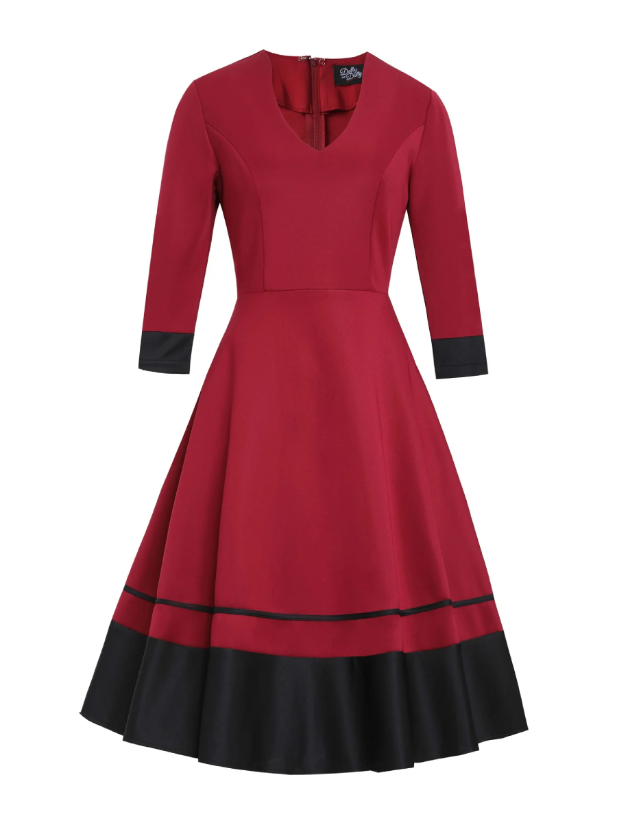 Dolly & Dotty Maria Swing Dress Burgundy Black
