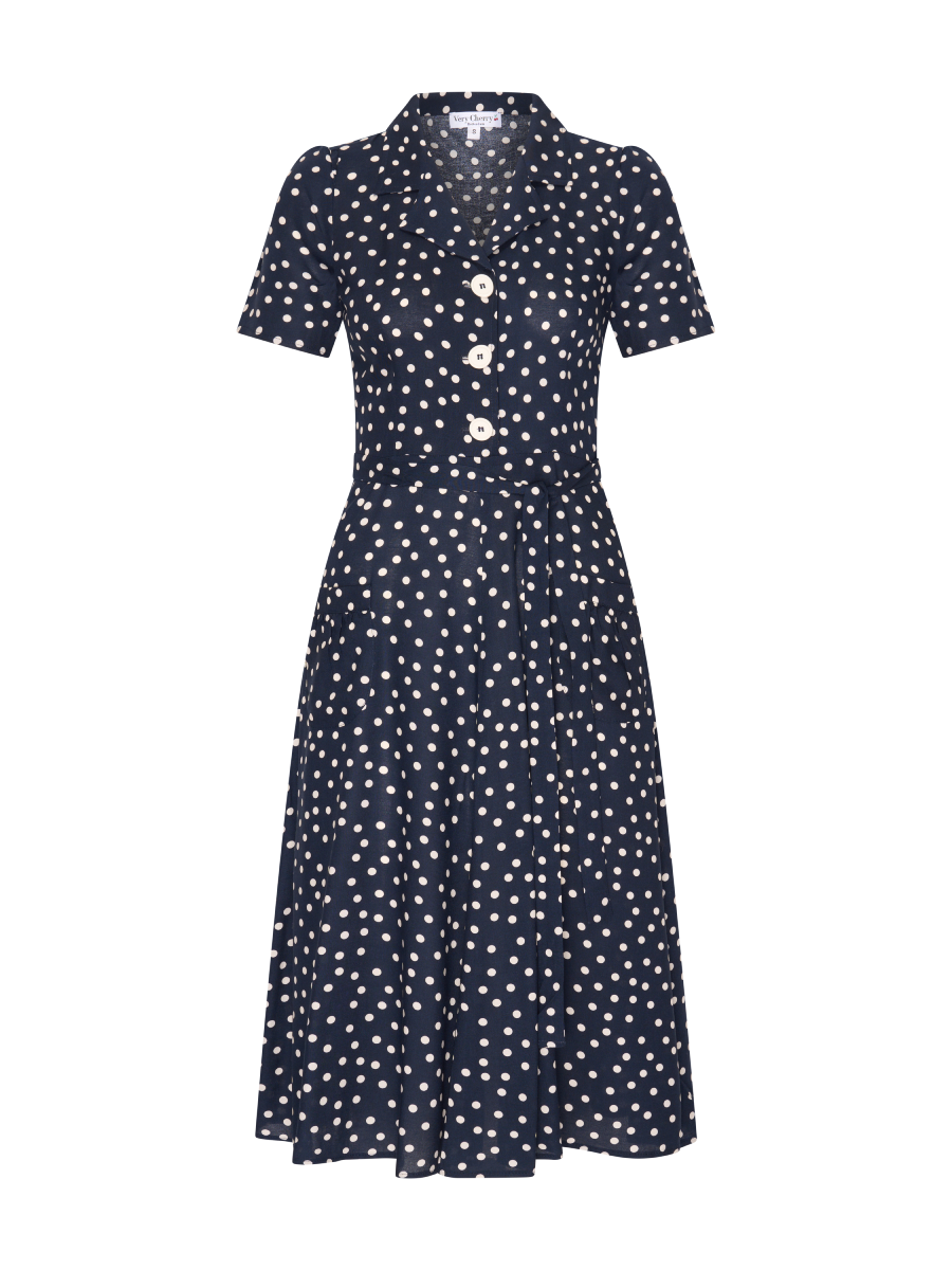 Very Cherry Revers Dress Navy Dots Viscose