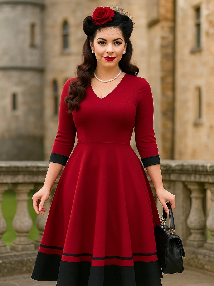 Dolly & Dotty Maria Swing Dress Burgundy Black