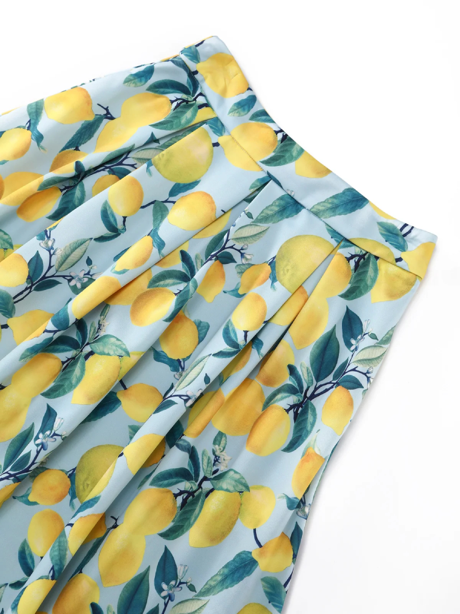 Dolly & Dotty Aisley Blue Lemon Pleated Midi Skirt