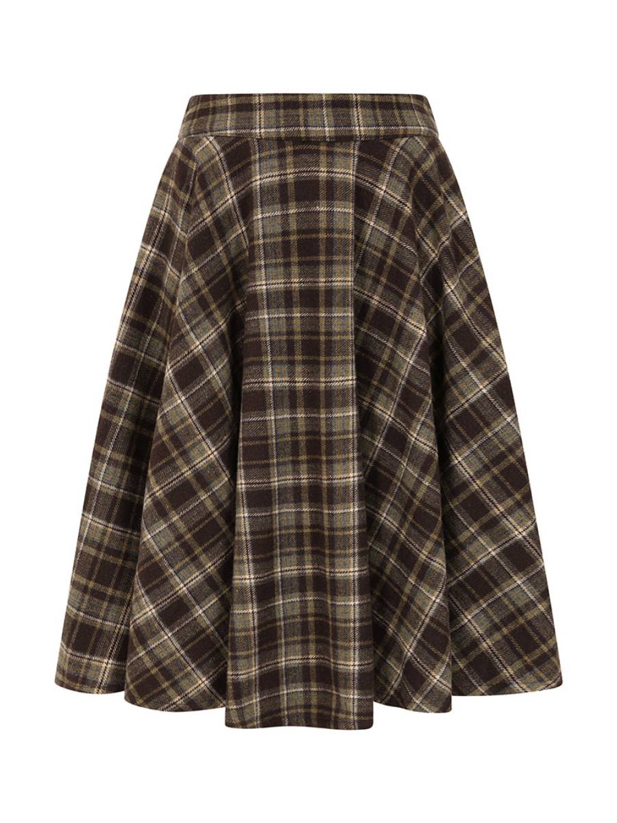 Banned Cary Book Checks Skirt Brown Yellow Check