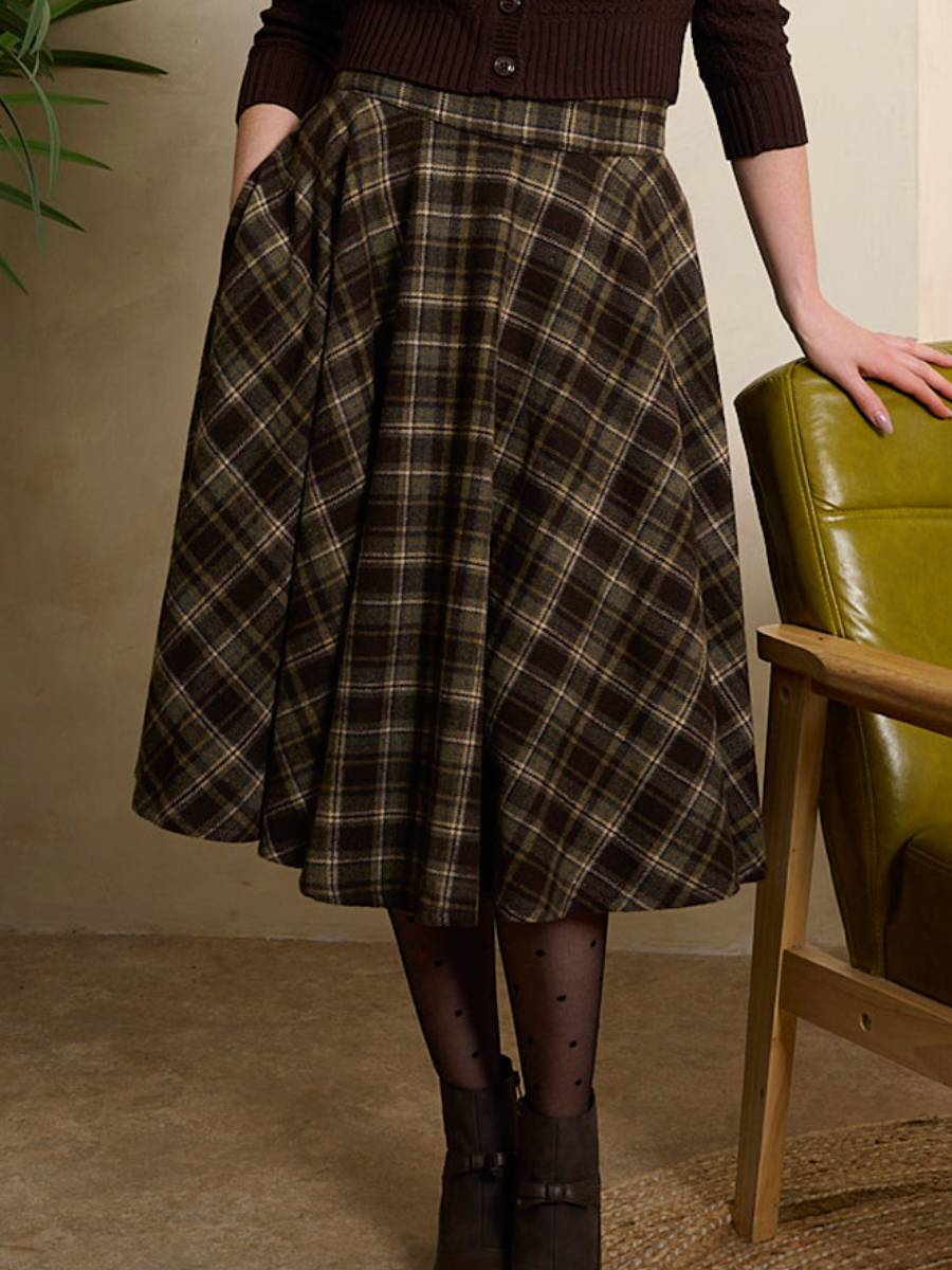 Banned Cary Book Checks Skirt Brown Yellow Check