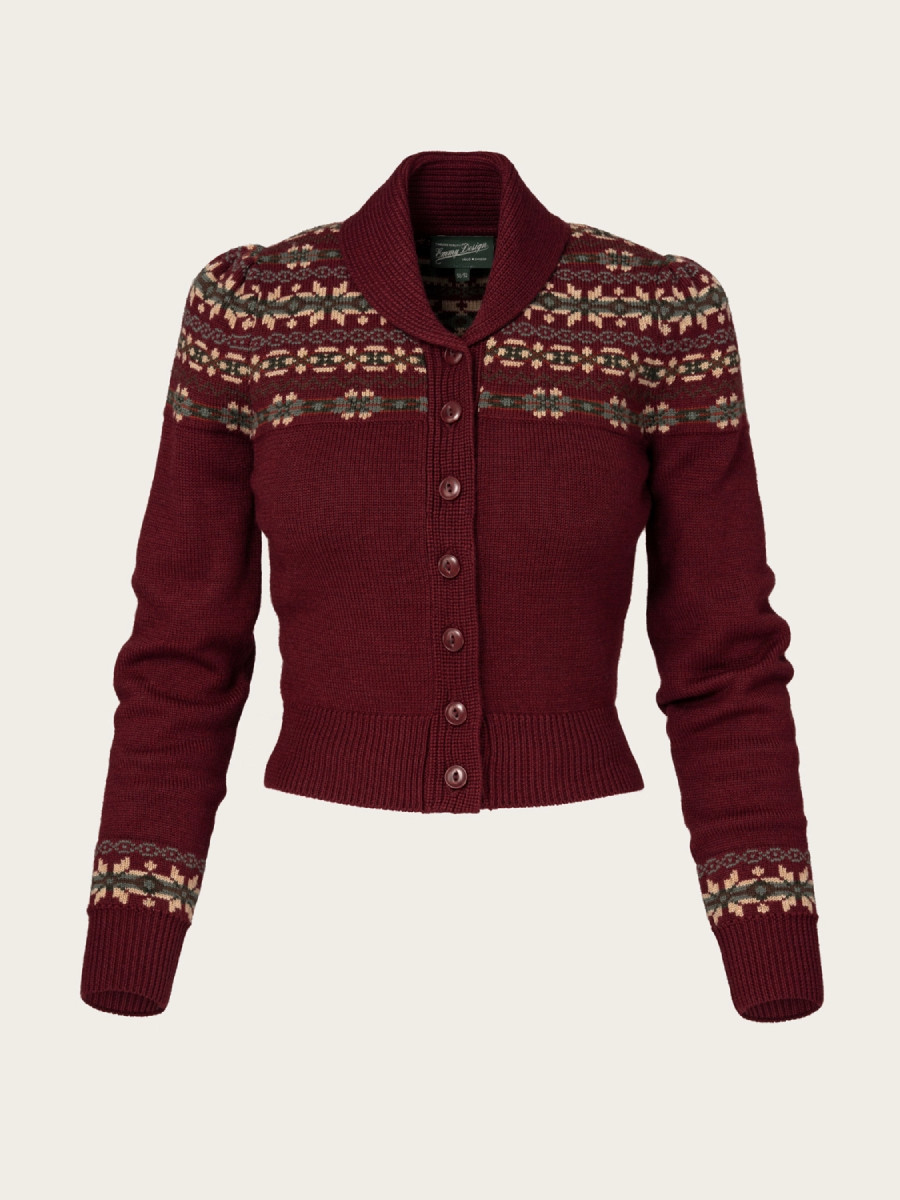 Emmy Strickjacke Fair Isle Knit Jacket Maroon weinrot
