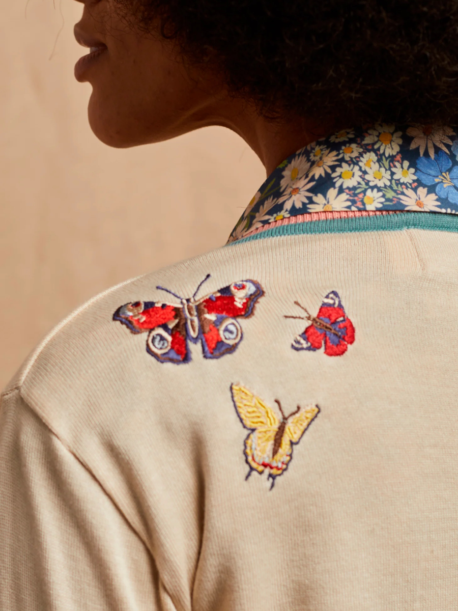 Palava Vera Cardigan Cream Butterflies
