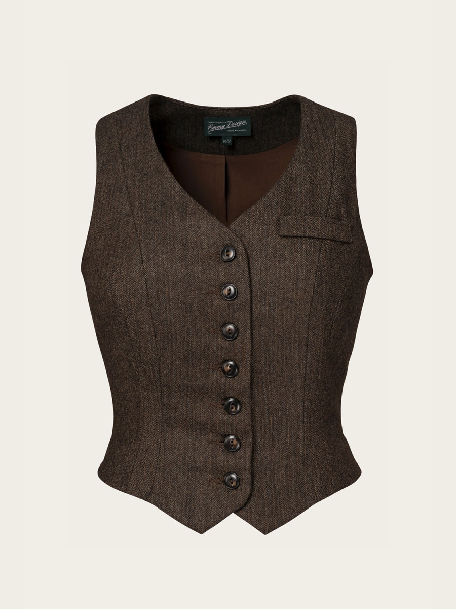 Emmy Weste Suit Up Waistcoat Brown Pinstripe