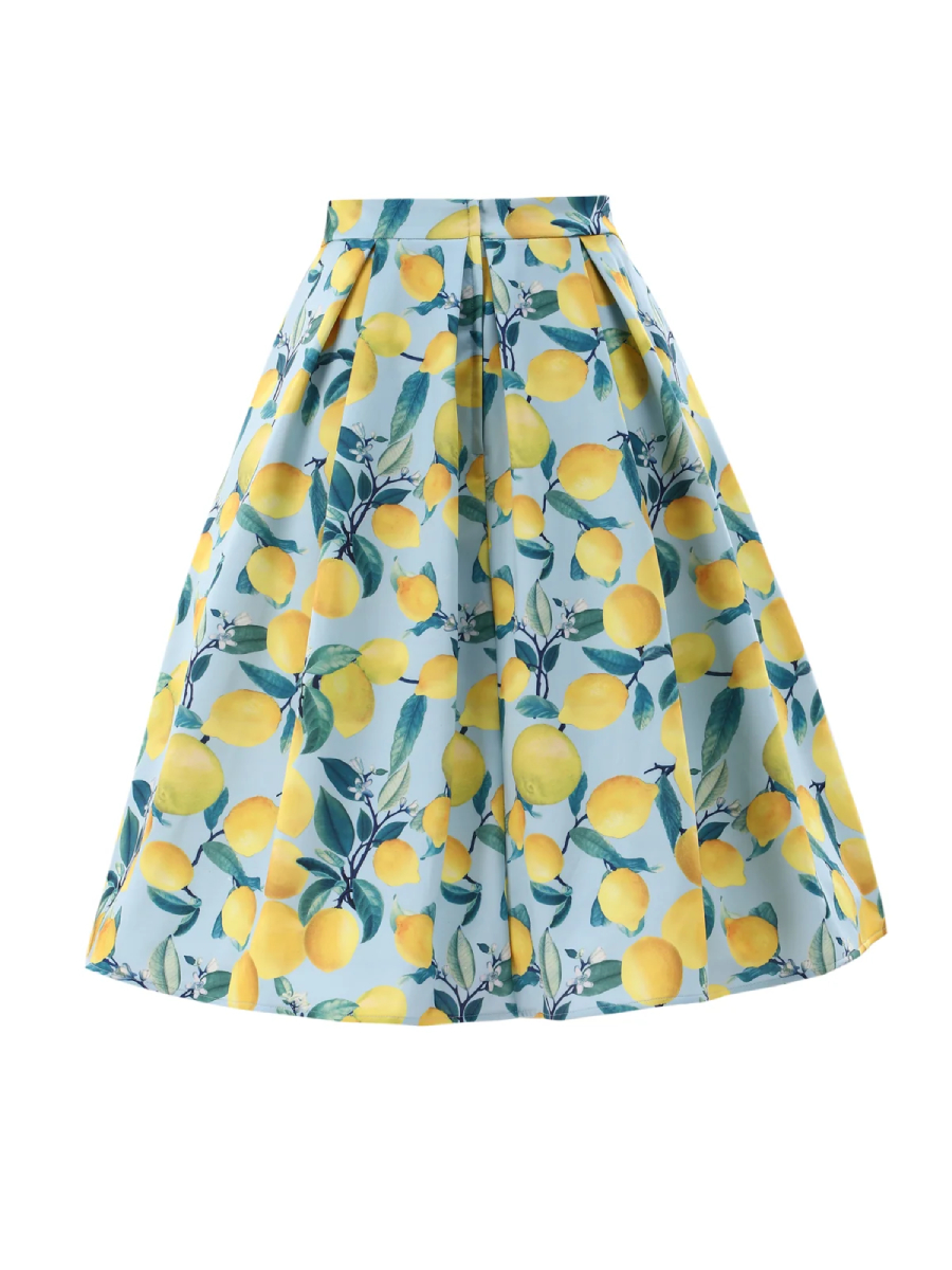 Dolly & Dotty Aisley Blue Lemon Pleated Midi Skirt