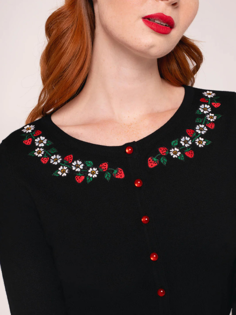 Hell Bunny Francoise Cardigan schwarz mit Erdbeeren