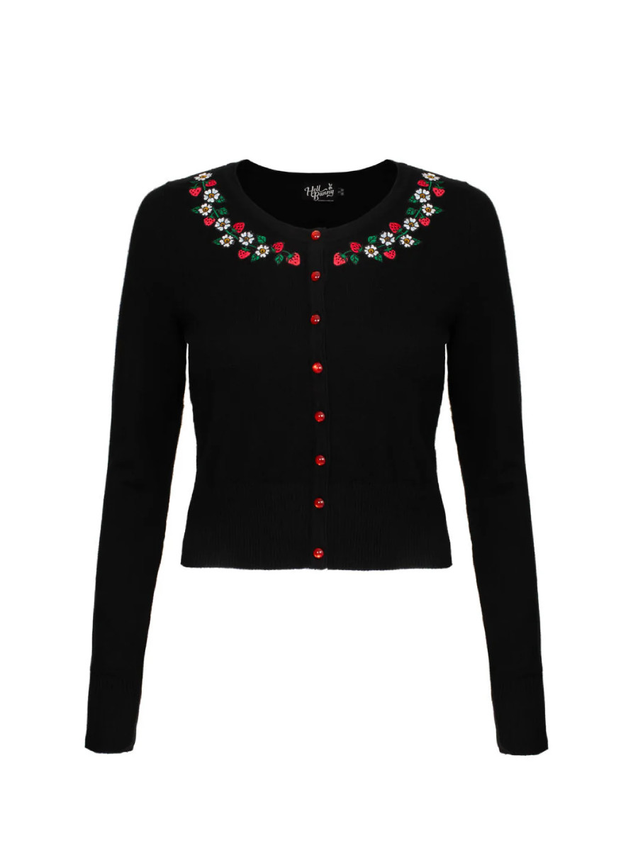 Hell Bunny Francoise Cardigan schwarz mit Erdbeeren