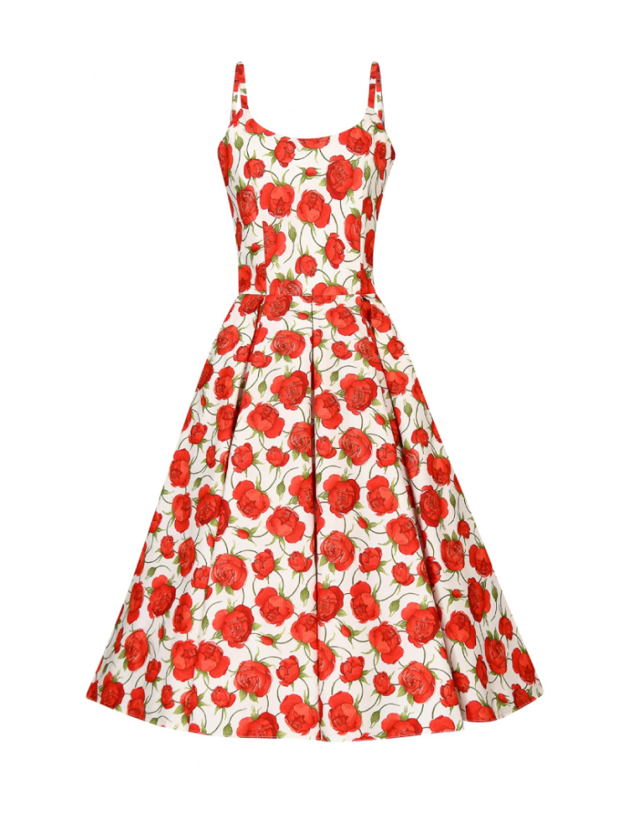 The Pretty Dress Company Priscilla Red Rose Cotton Midi Dress
