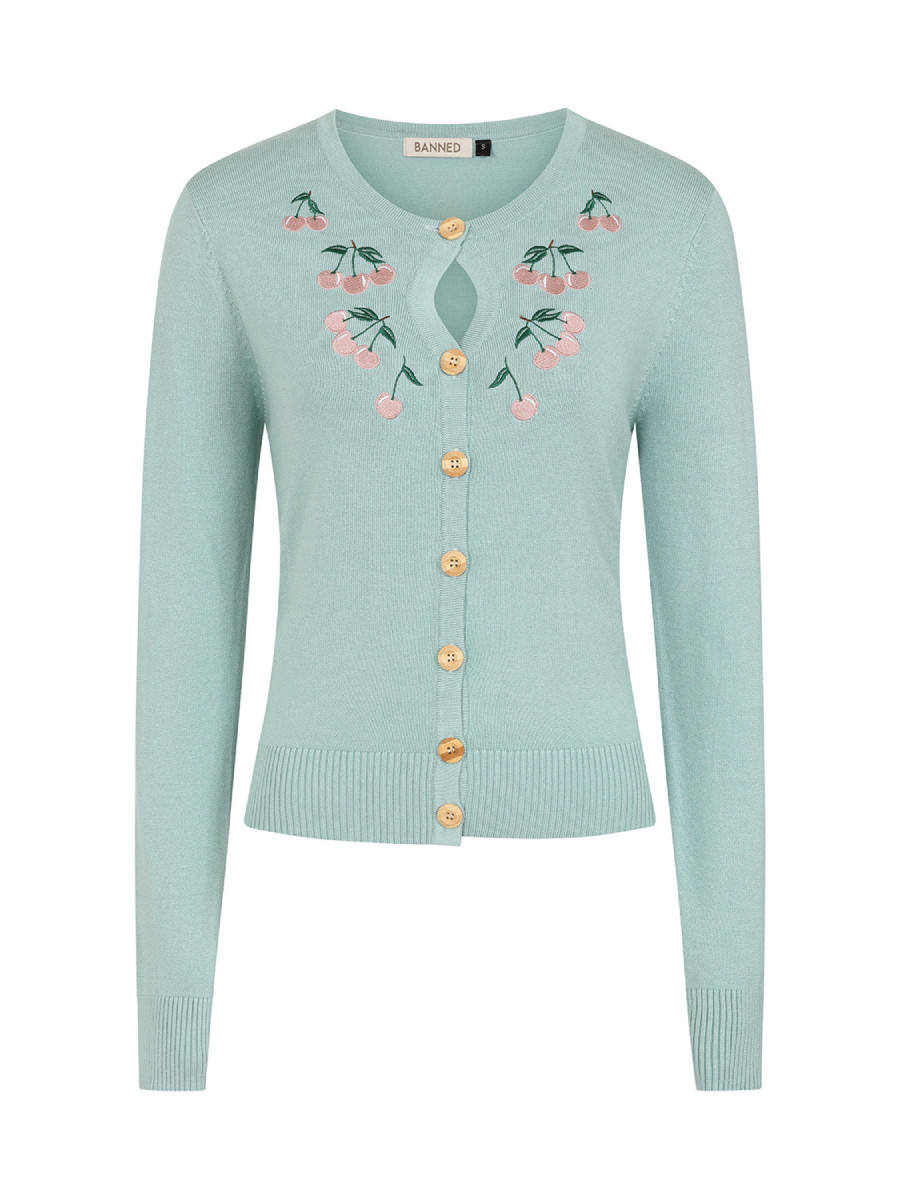 Banned Heritage Cherry Cardigan Light Blue