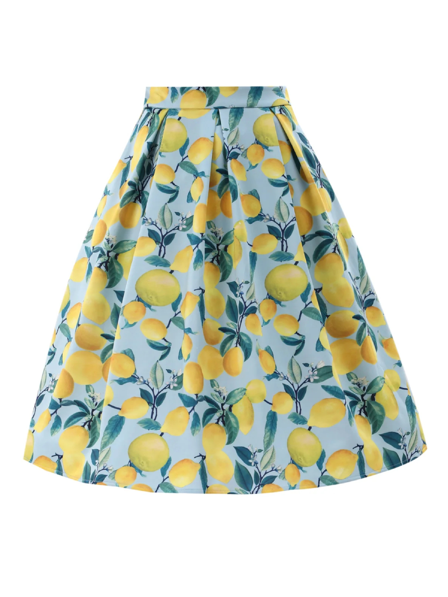 Dolly & Dotty Aisley Blue Lemon Pleated Midi Skirt