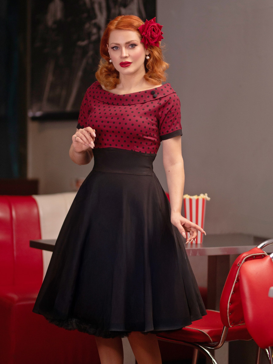 Dolly & Dotty Kleid Darlene Burgundy Black Polka