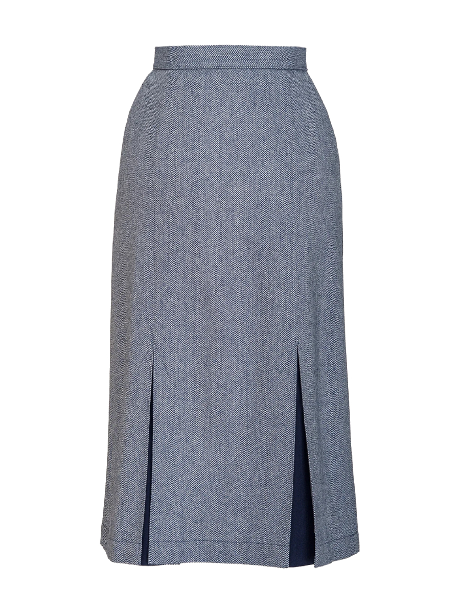 Emmy Art Deco Dream Skirt Midnight Ivory Wool Tweed