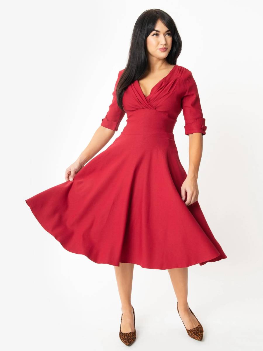 Unique Vintage Kleid Delores Swing Dress Merlot rot