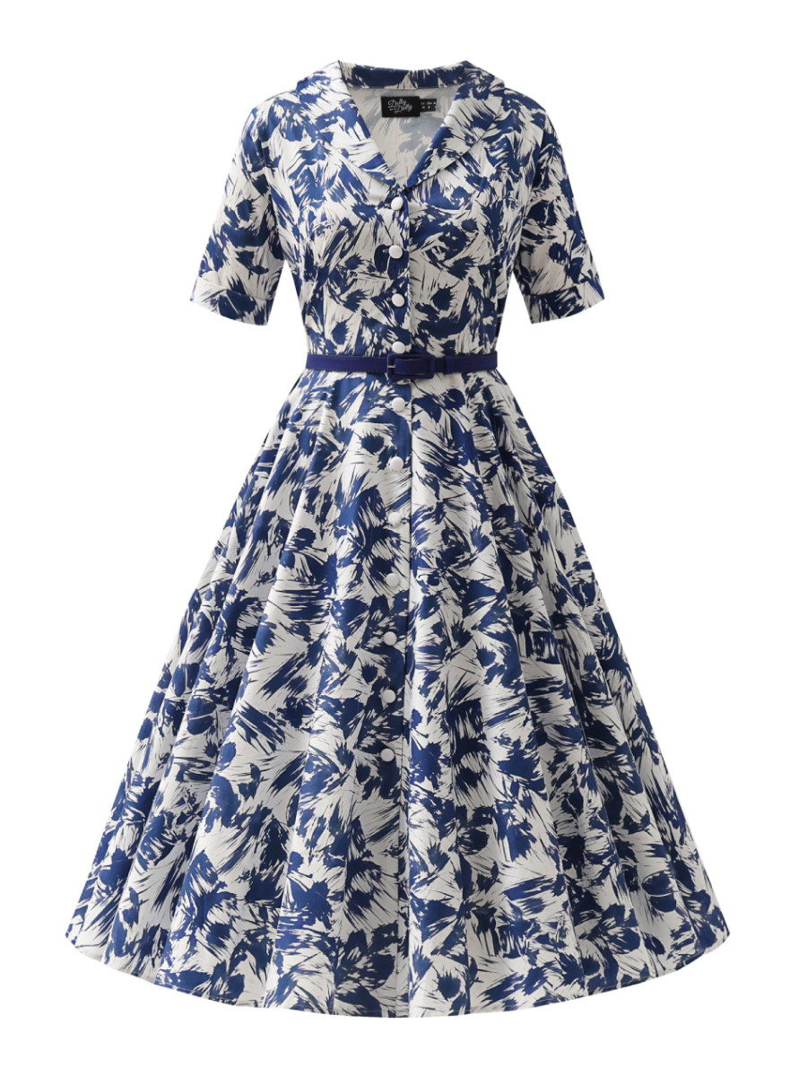 Dolly & Dotty Kleid Mollie Nautical Abstract Shirt Dress blau weiß