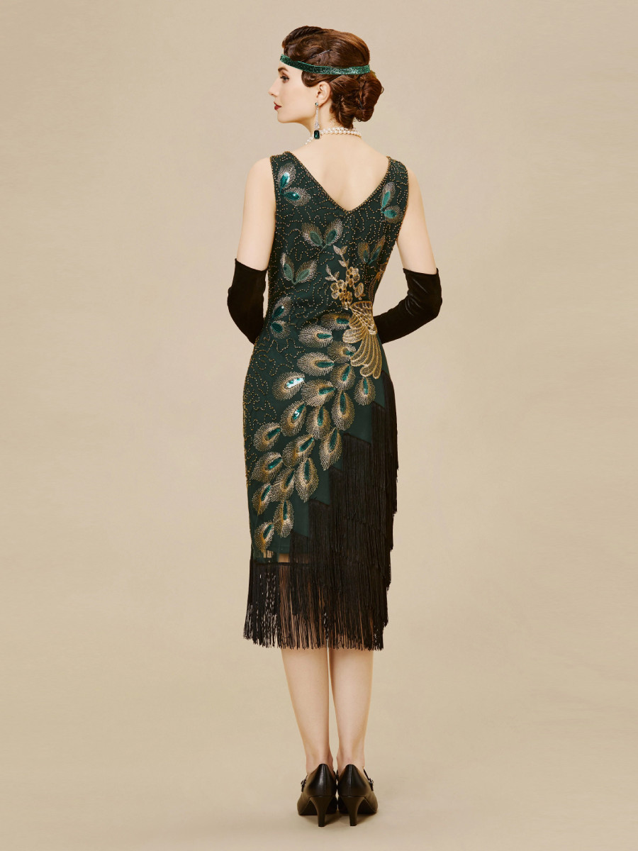 Babeyond Irregular Tassel Hem Peacock Dress Babeyond Irregular Tassel Hem Peacock Dress