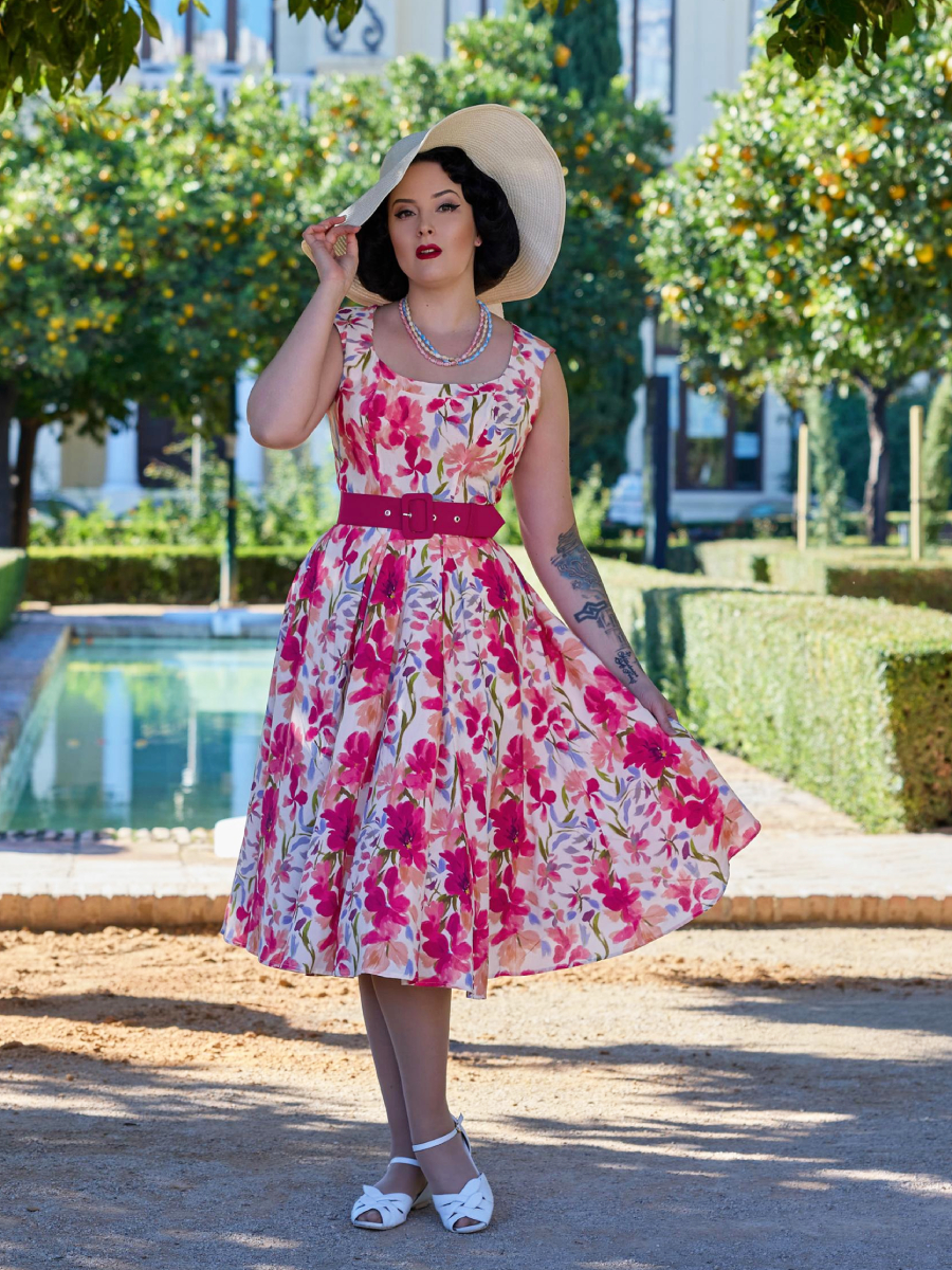 Miss Candyfloss Ayla-Mai Swing Dress Fuchsia Roses